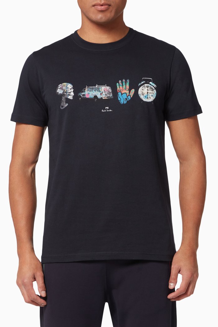 

Slim Fit Graffiti T-shirt in Organic Cotton Jersey, Blue