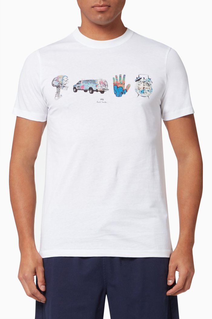 

Slim Fit Graffiti T-shirt in Organic Cotton Jersey, White