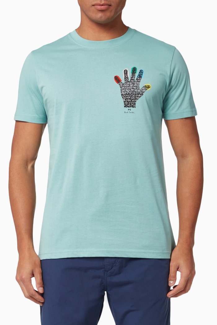 

Slim Fit Hand T-shirt in Organic Cotton Jersey, Blue
