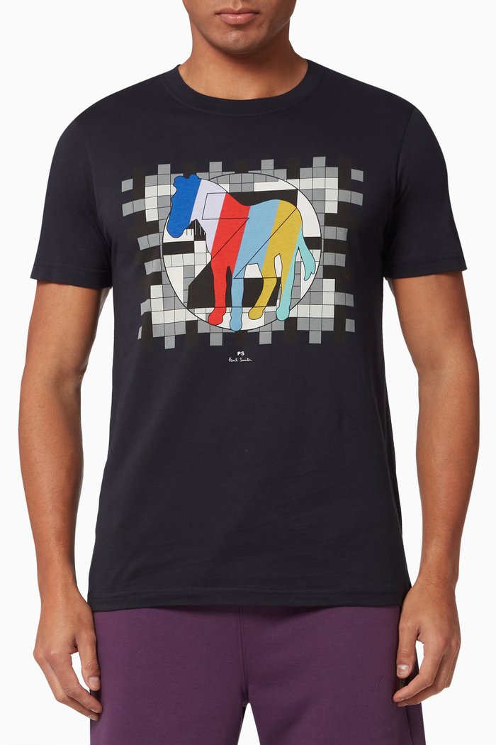 

Slim Fit Zebra Testcard T-shirt in Organic Cotton Jersey, Blue