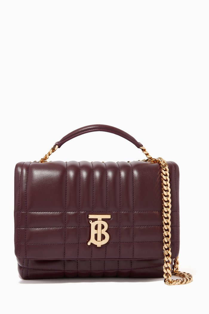 

Lola Quilted Shoulder Bag in Leather, Burgundy