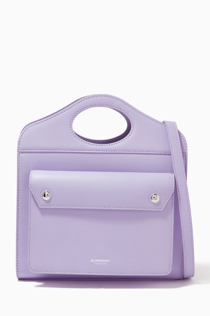 

Mini Pocket Tote Bag in Topstitched Leather, Purple