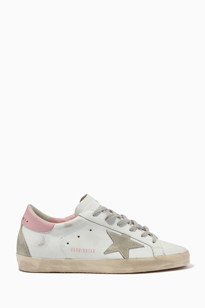 

Super-Star Sneakers with Contrast Heel Tab in Leather, White
