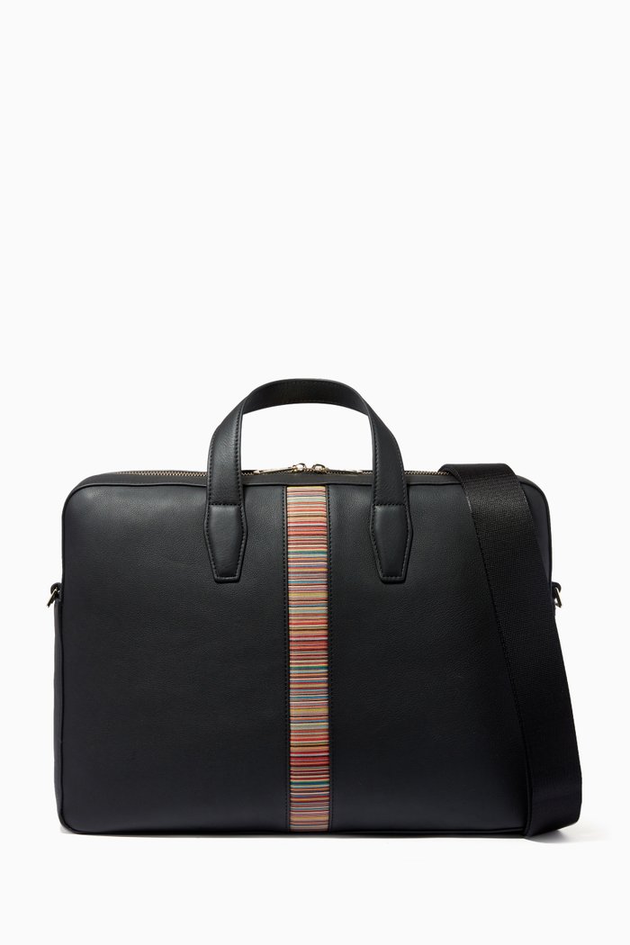 

Signature Stripe Business Folio in Leather, Black