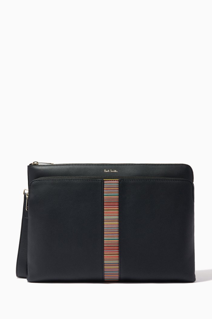 

Signature Stripe Document Case in Leather, Black