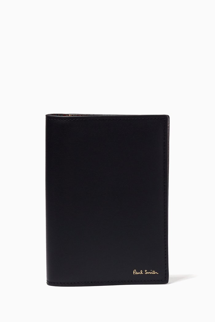 

Signature Stripe Interior Passport Cover in Leather, Black
