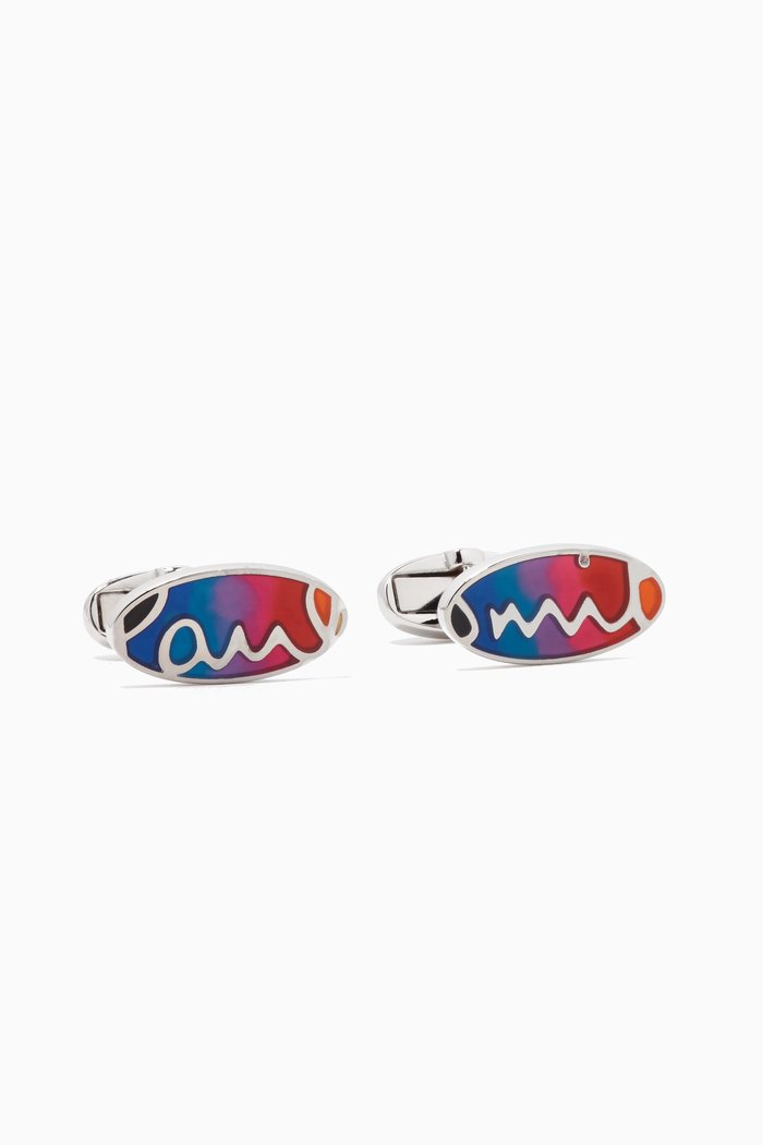 

'Paul Smith Signature' Oval Cufflinks in Metal, Multicolour