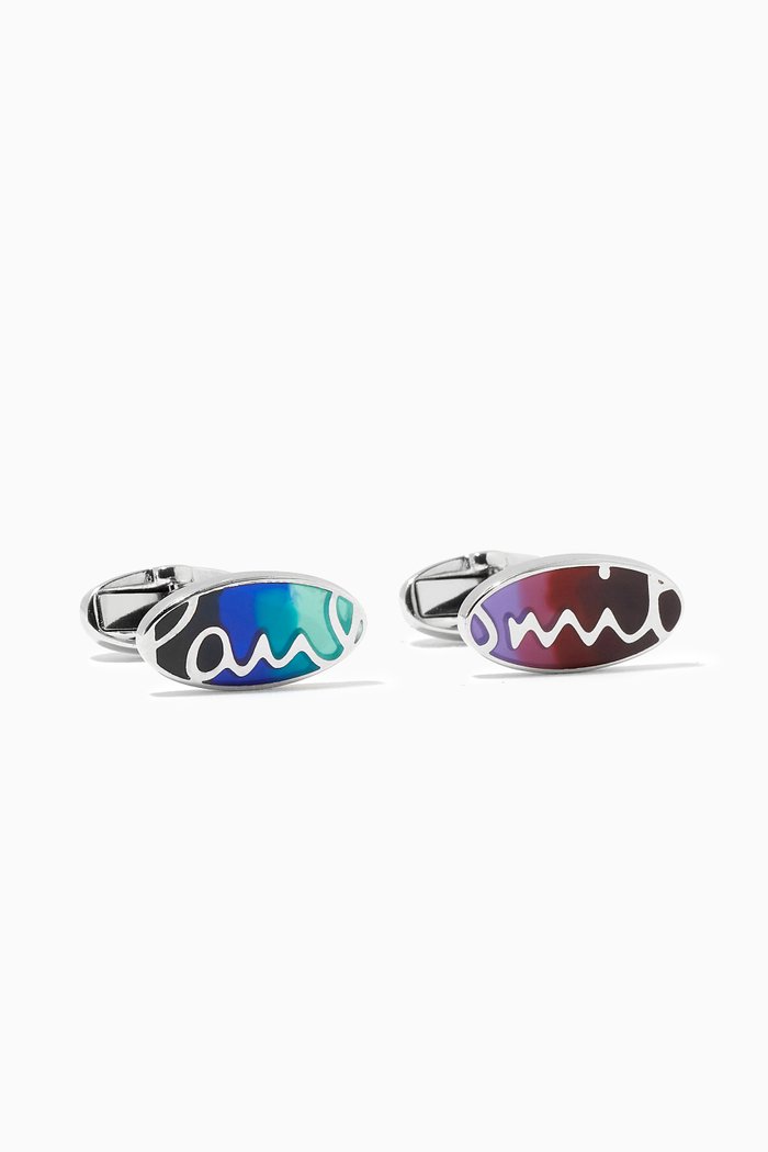 

'Paul Smith Signature' Oval Cufflinks in Metal, Multicolour