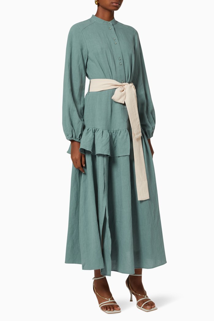 

Feel Good Midi Dress in Linen, Blue
