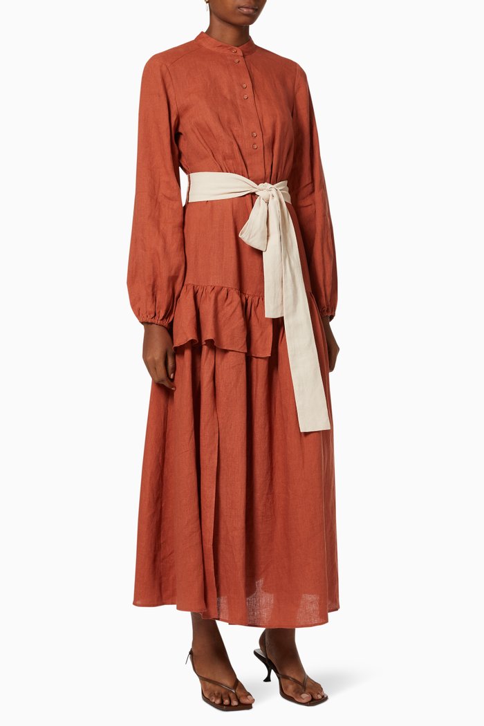 

Feel Good Midi Dress in Linen, Orange