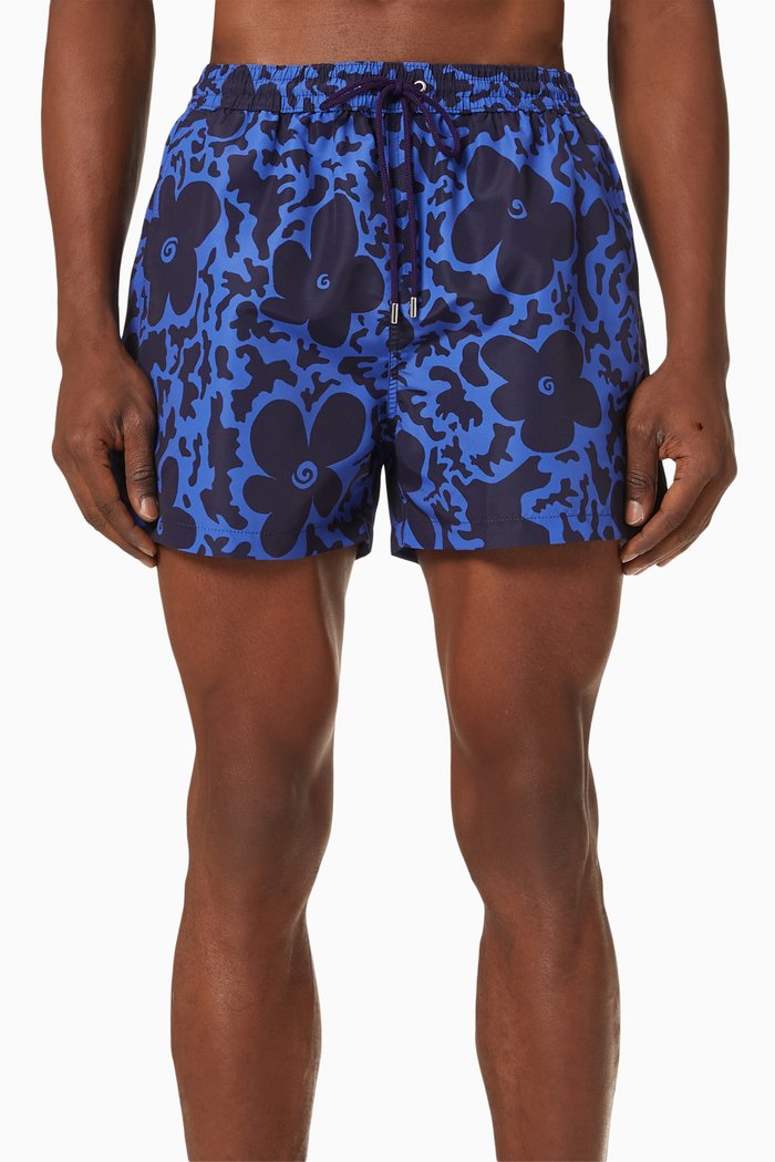 

Floral Camo Swim Shorts in Recycled Polyester, Blue