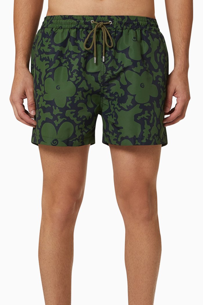 

Floral Camo Swim Shorts in Recycled Polyester, Green