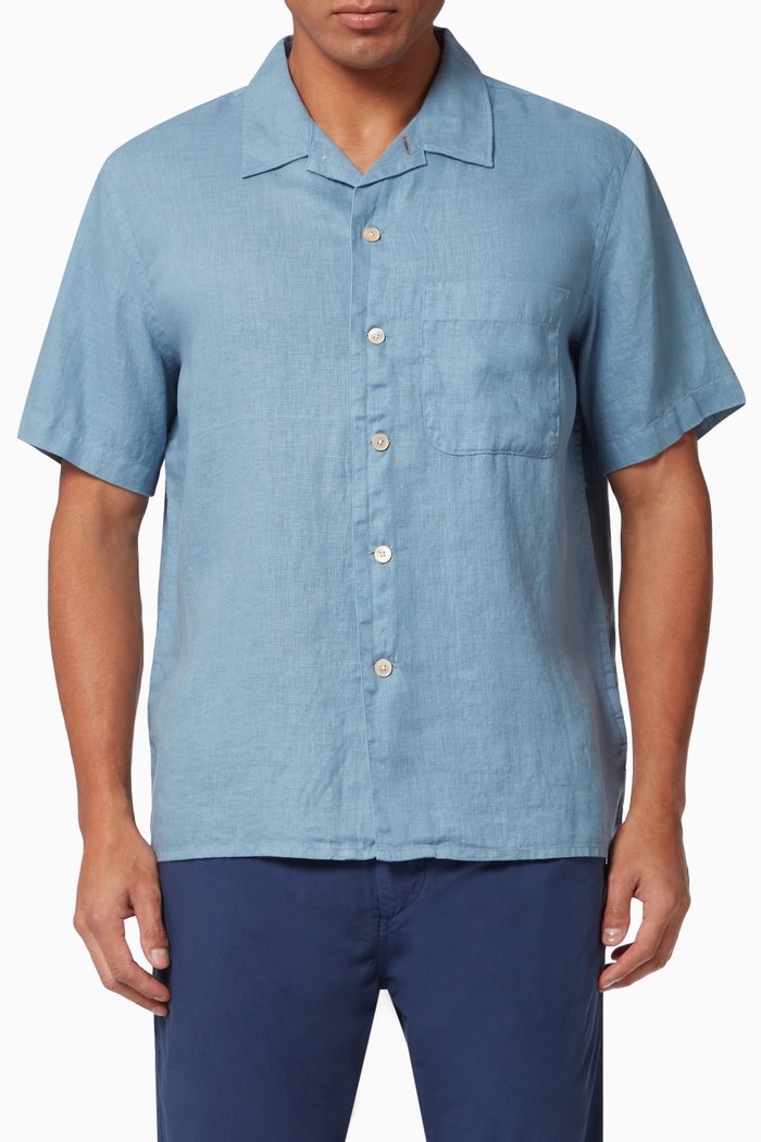 

Short Sleeve Shirt in Linen, Blue