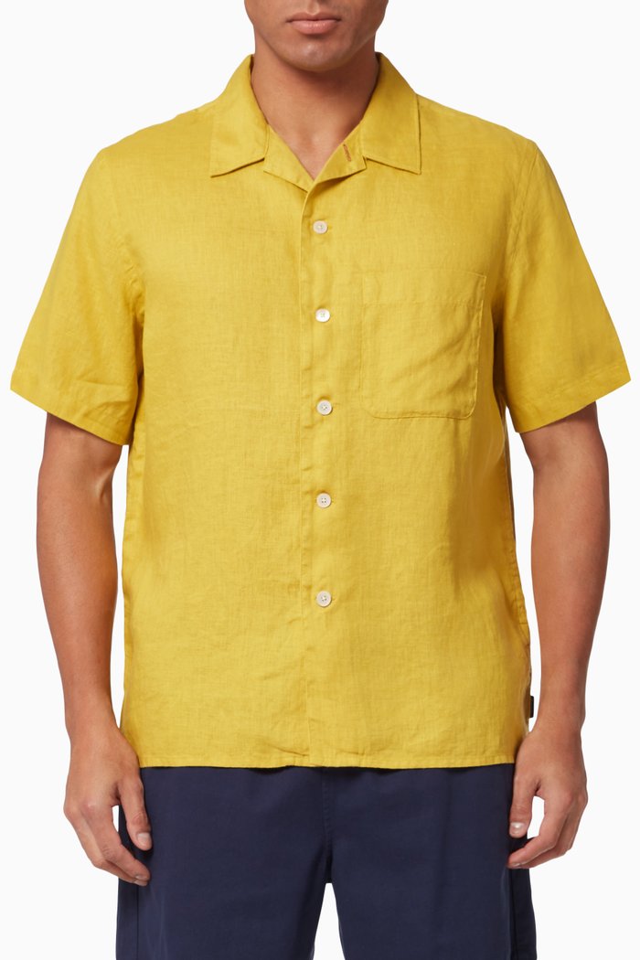 Short Sleeve Shirt in Linen, Yellow