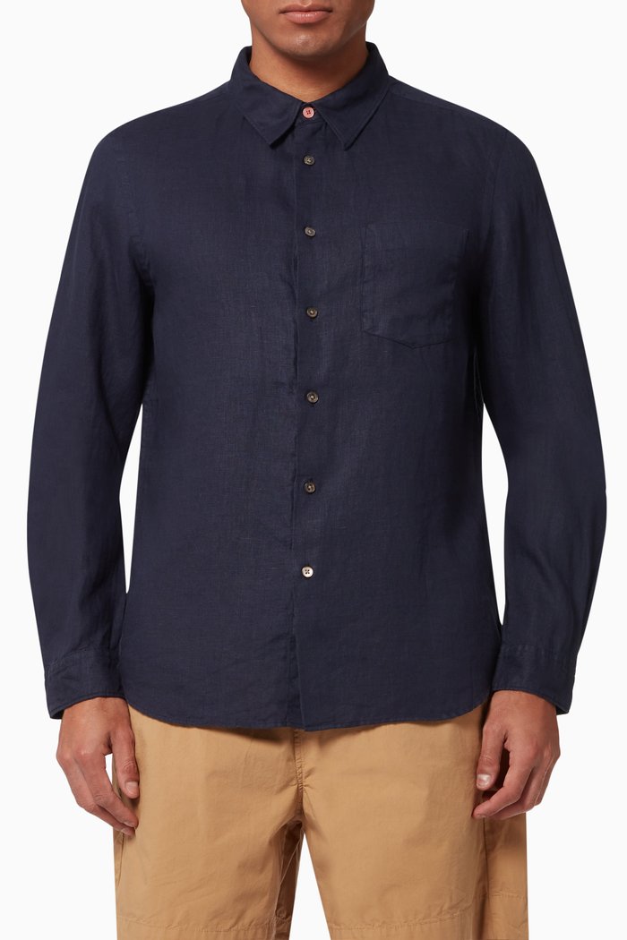 

Long Sleeved Shirt in Linen, Blue