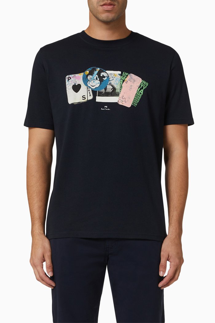 

PS Heart Print T-shirt in Organic Cotton Jersey, Blue