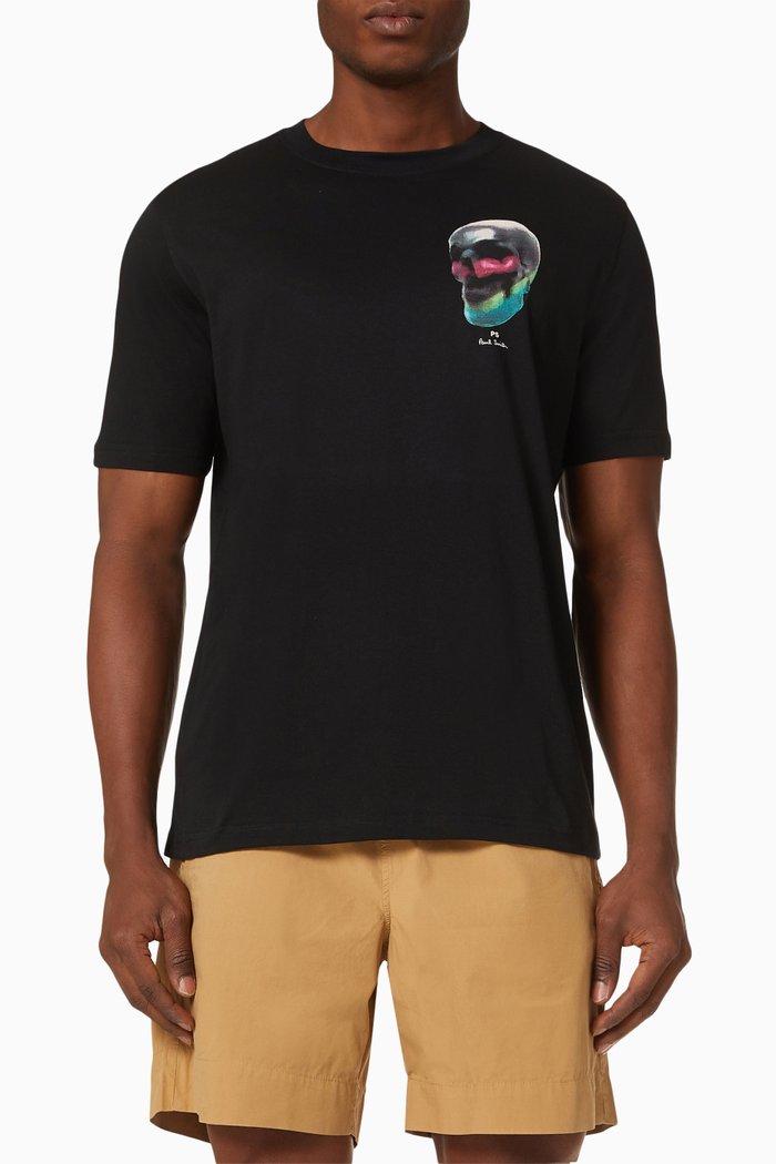 

Skull Print T-Shirt in Cotton Jersey, Black