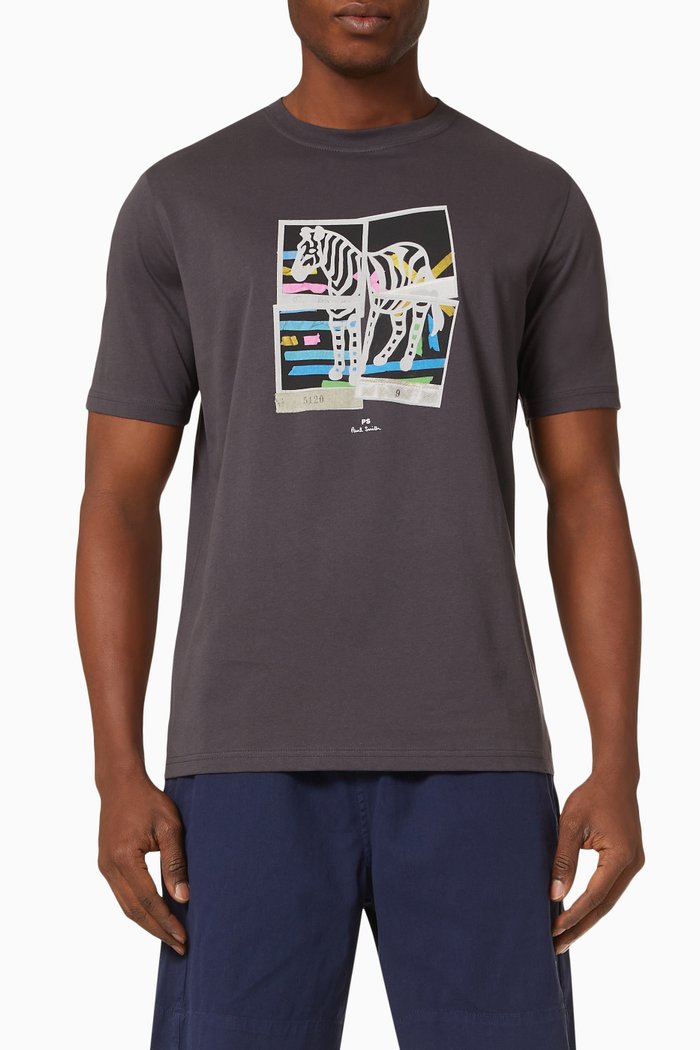 

Zebra Print T-Shirt in Cotton, Grey