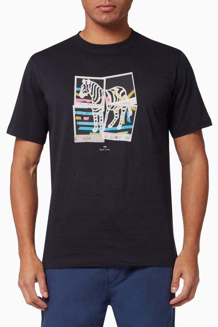 

Zebra Print T-Shirt in Cotton, Blue