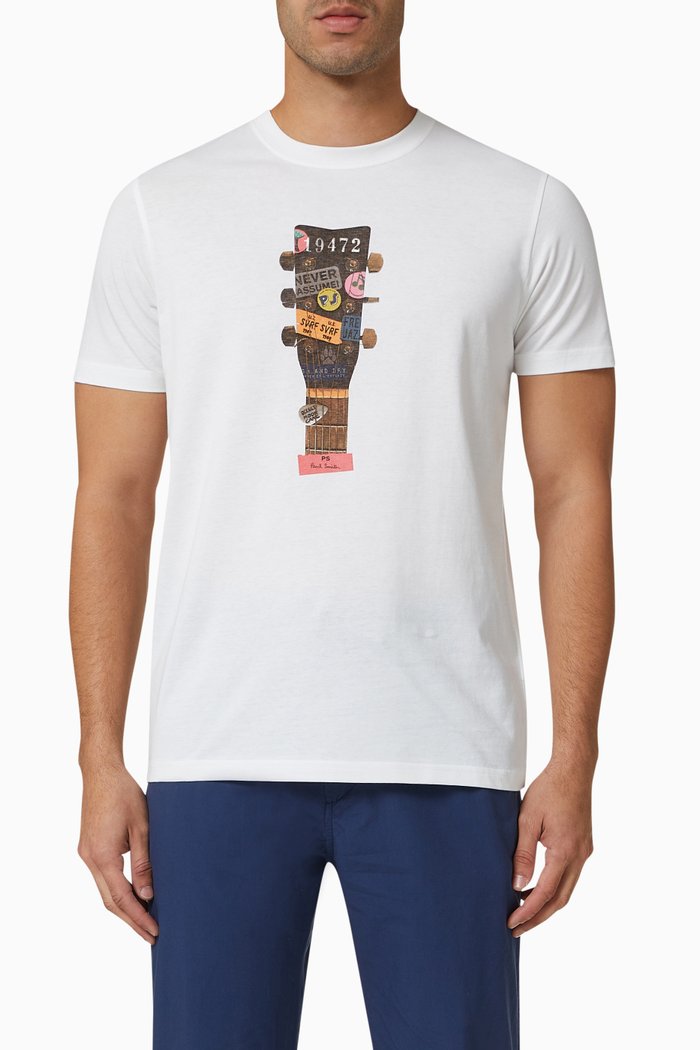 

Slim Fit Guitar Print T-shirt in Organic Cotton Jersey, White