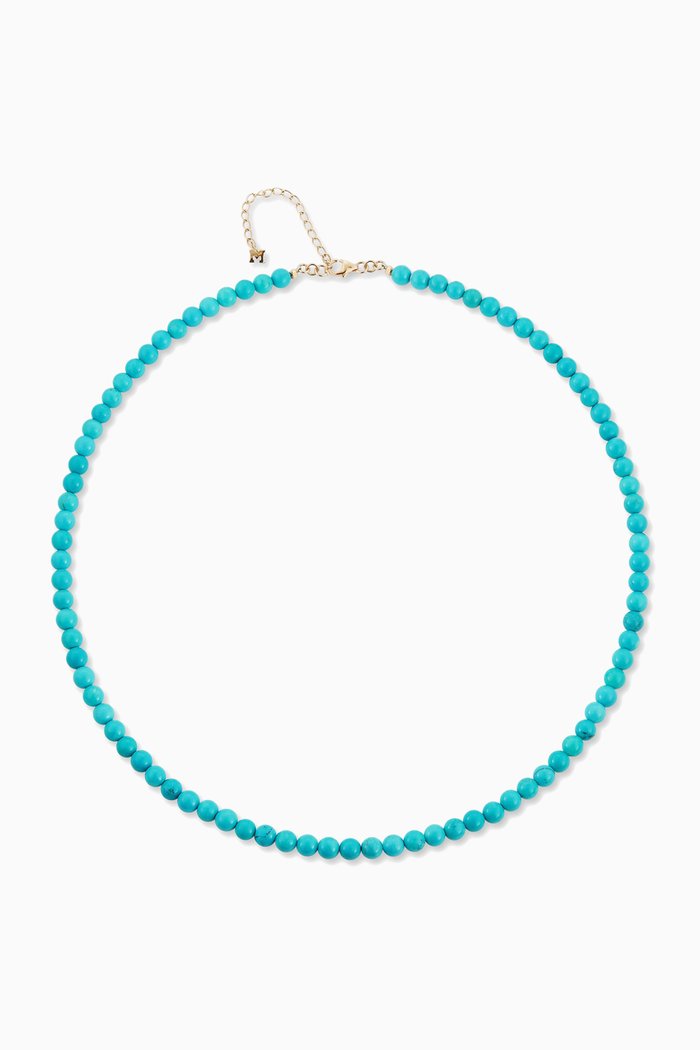 

Turquoise Beaded Choker Necklace in 14kt Yellow Gold