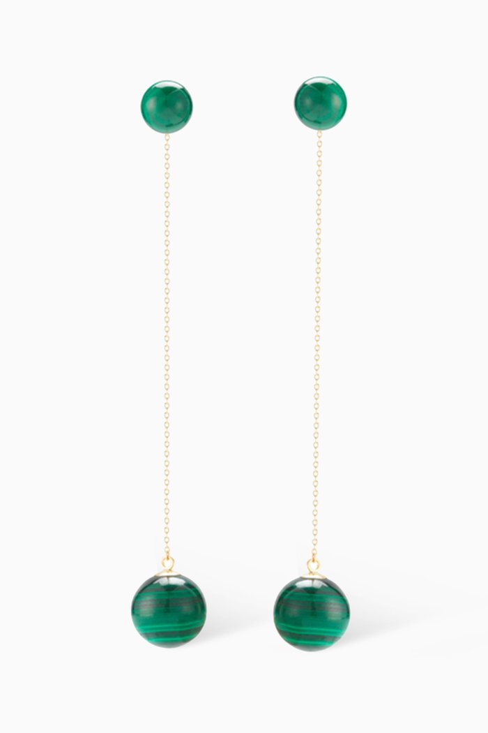

Malachite Ball Drop Earrings in 14kt Yellow Gold, Green