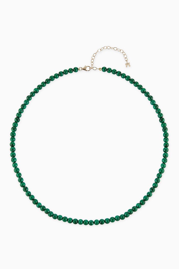 

Malachite Beaded Choker Necklace in 14kt Yellow Gold, Green