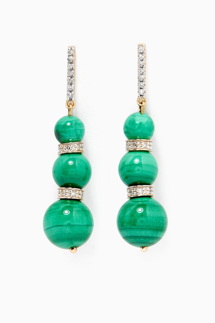 Three Malachite Ball Drop Earrings in 14kt Yellow Gold