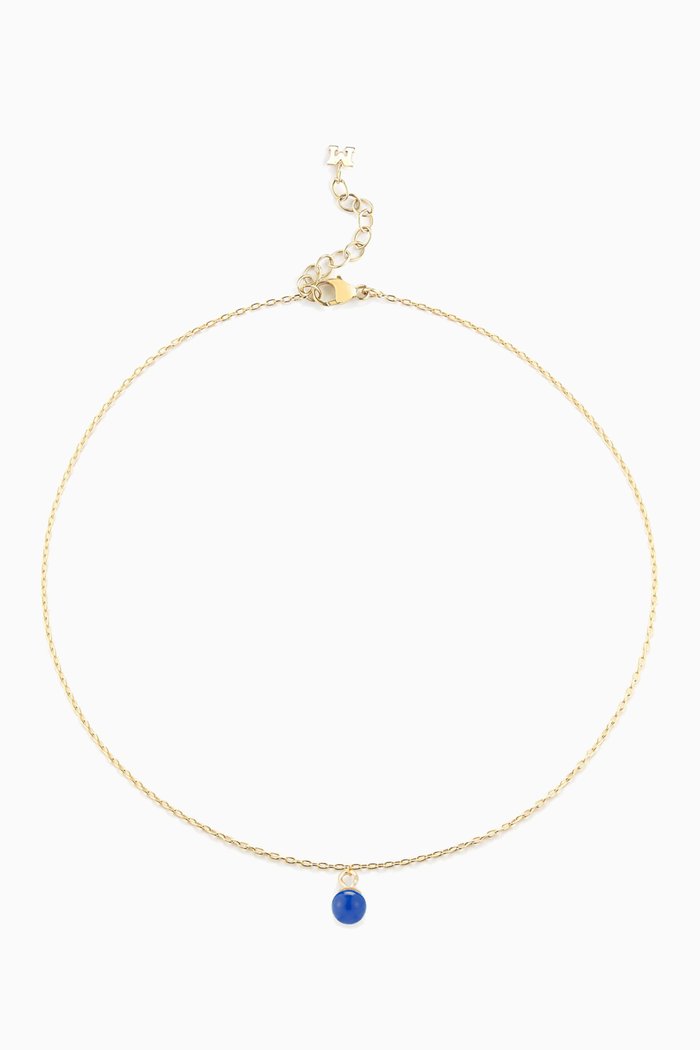 Uni Lapis Chain Anklet in 14kt Yellow Gold, Blue