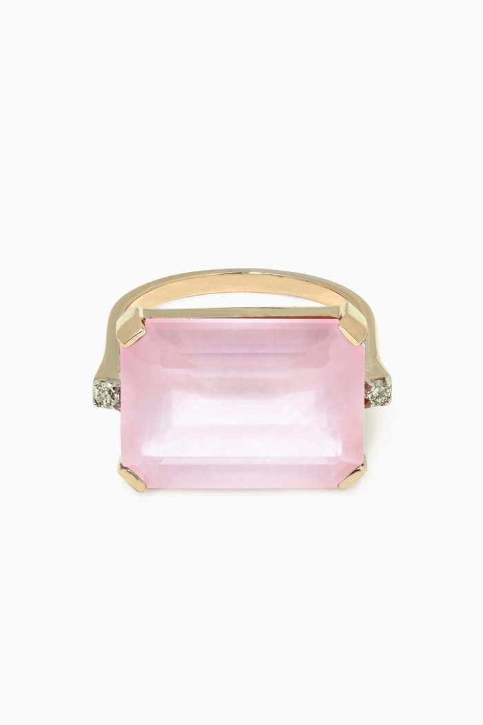 

East West Rose Quartz Ring in 14kt Yellow Gold