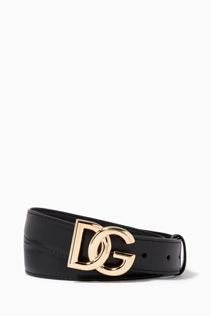 

DG Metal Logo Belt in Calf Leather, Black