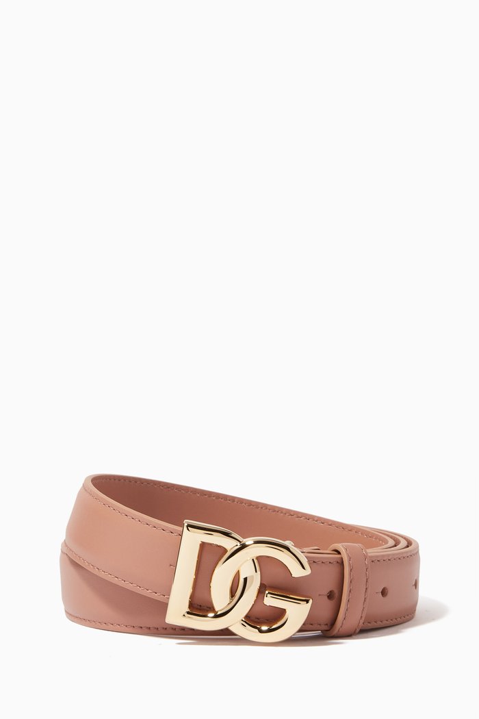 

DG Metal Logo Belt in Calf Leather, Pink