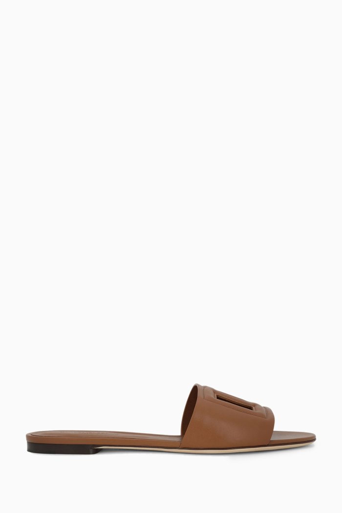 Bianca Logo-detail Slide Sandals in Leather, Brown