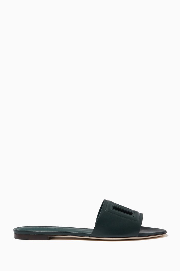 

Bianca Sliders with DG Millennials Logo in Leather, Green