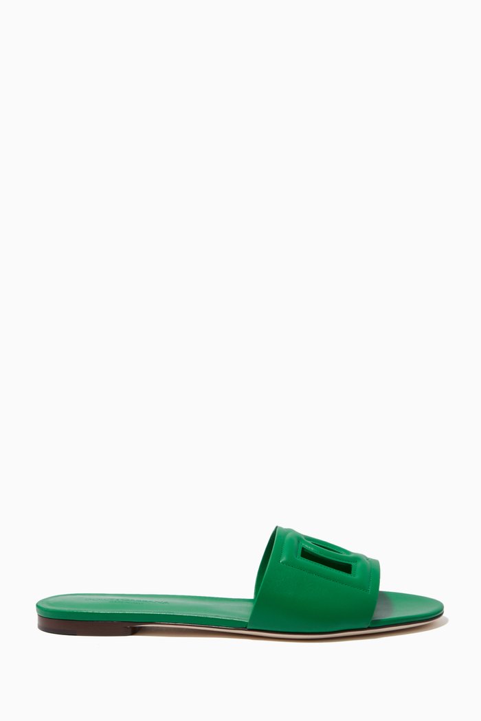 

Bianca Logo-detail Slide Sandals in Leather, Green