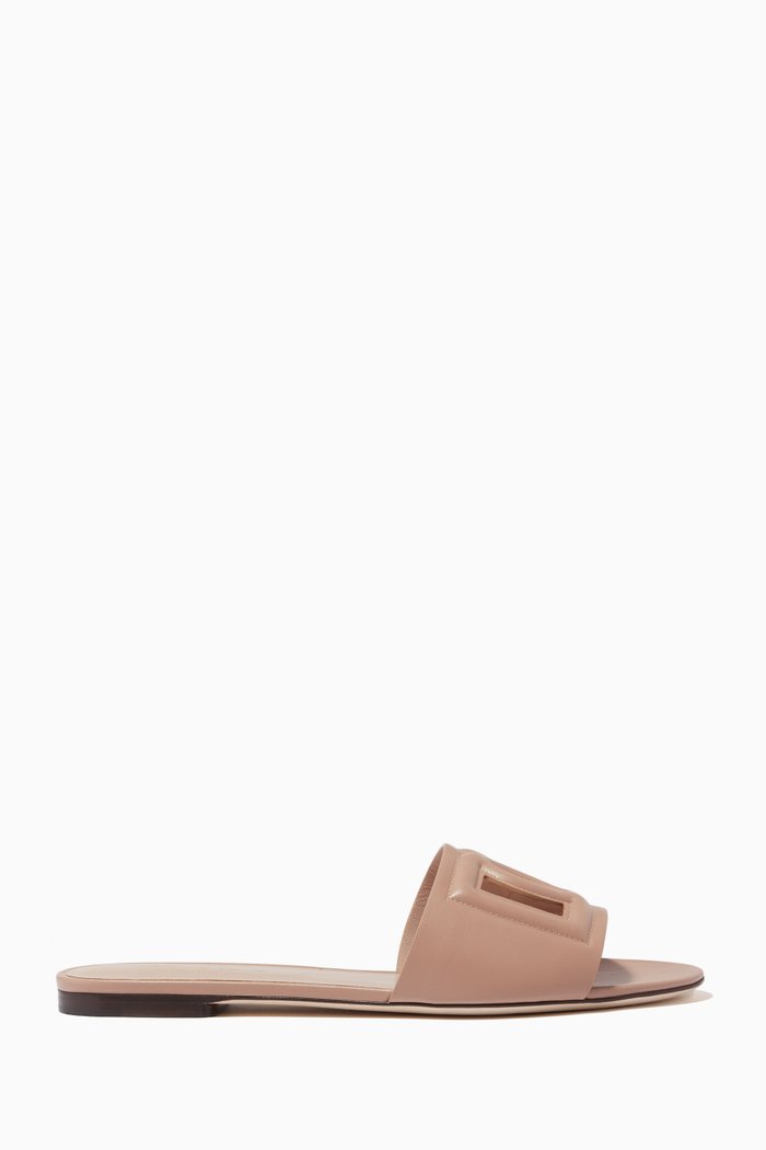

Bianca Sliders with DG Millennials Logo in Leather, Pink