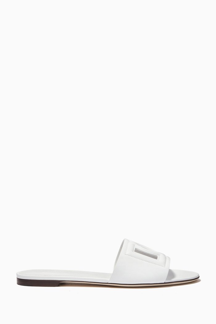

Bianca Slide with DG Millennials Logo in Leather, White