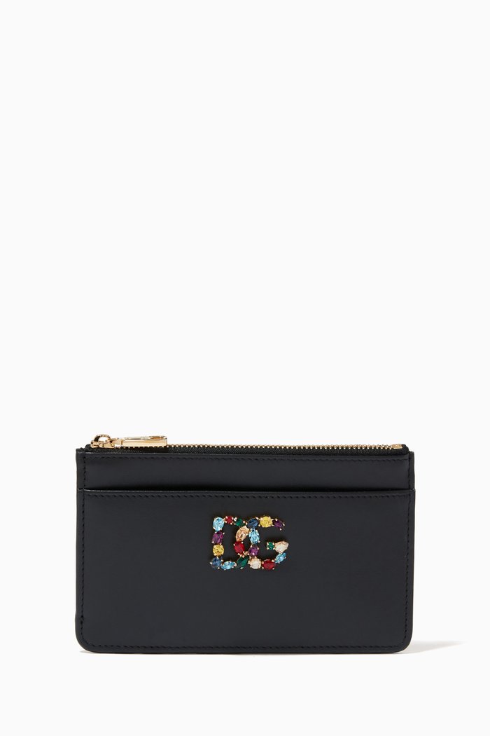 

DG Crystal Logo Card Holder in Leather, Black