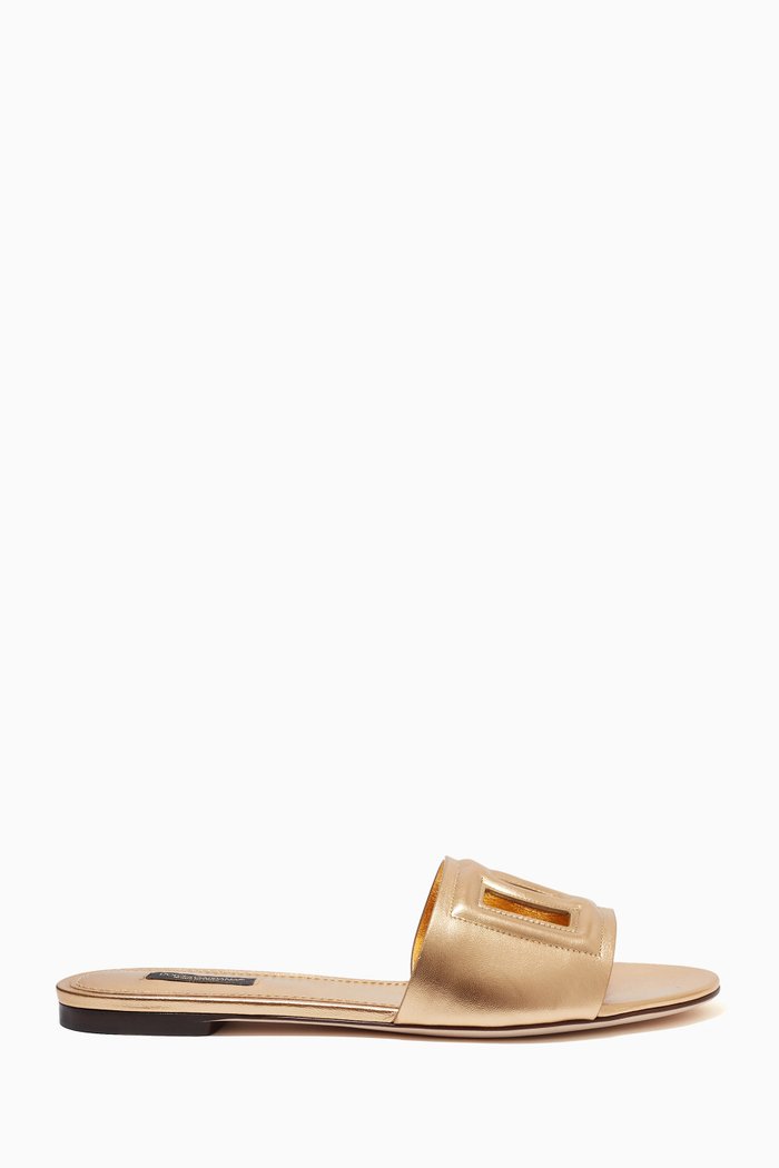 

Bianca Sliders with DG Millenials Logo in Nappa Mordoré, Gold