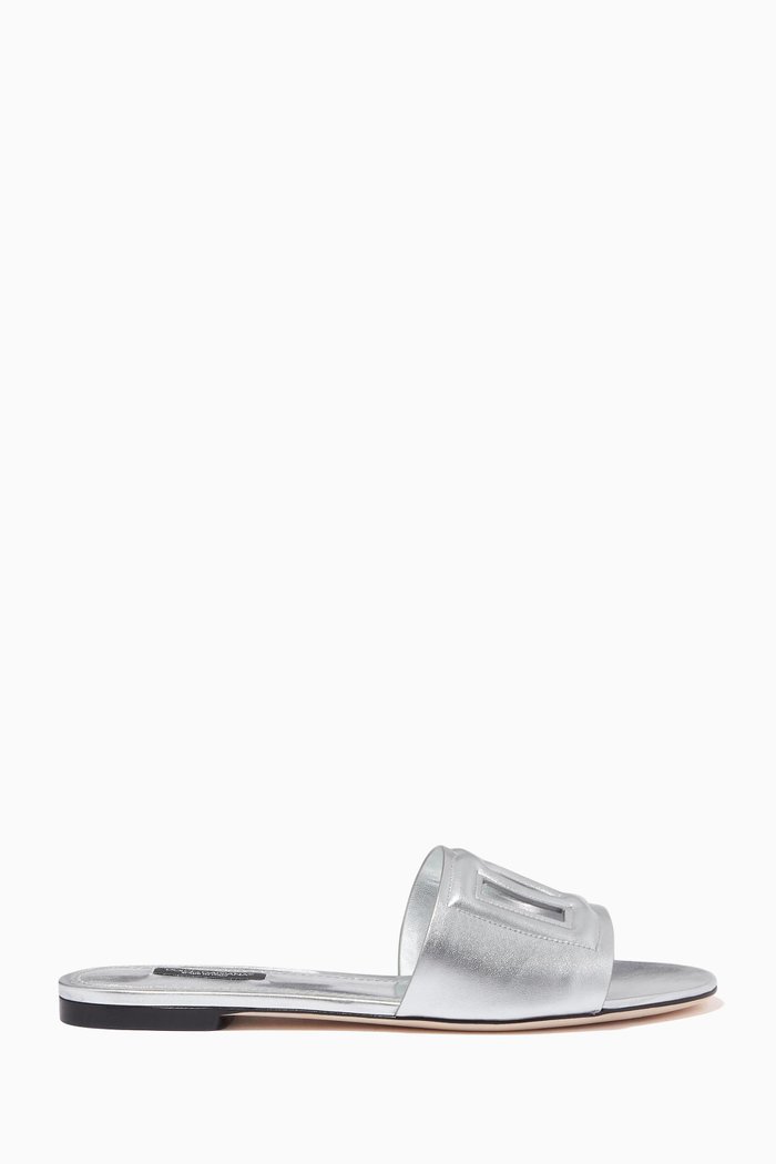 

Bianca Slides with DG Millenials Logo in Nappa Mordoré, Silver