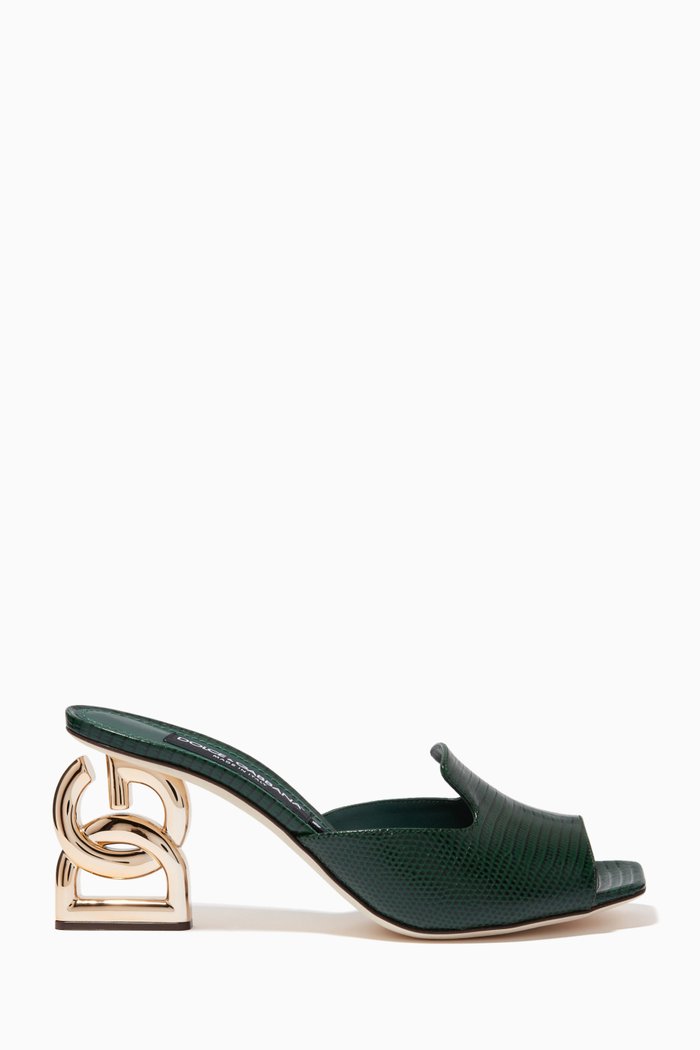 

DG Logo Heel Mules in Leather, Green