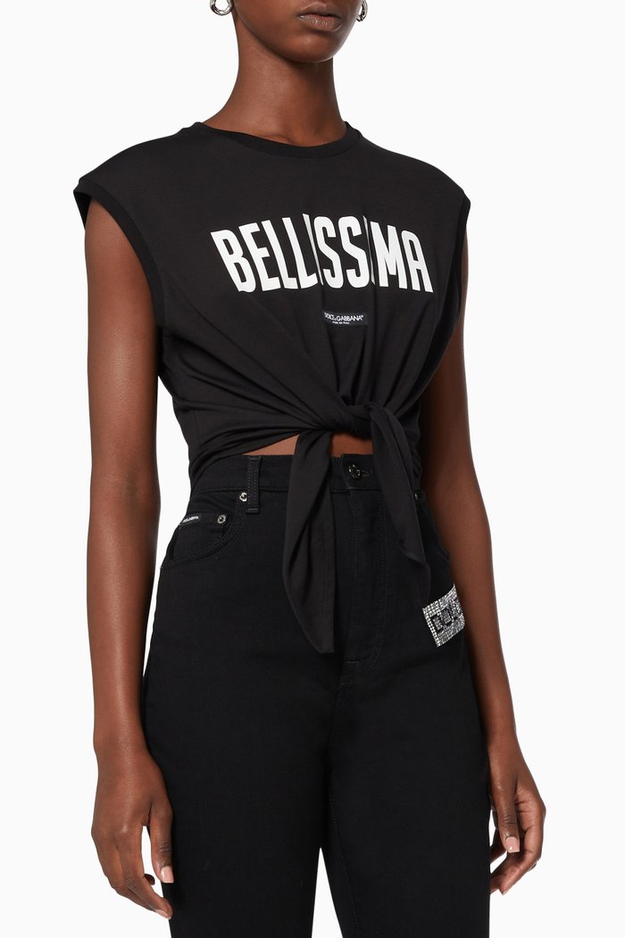 

Bellissima Print Tank Top in Cotton Jersey, Black