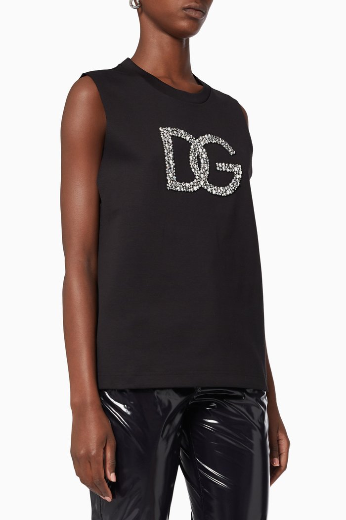 

Crystal Embellished Logo in Jersey, Black