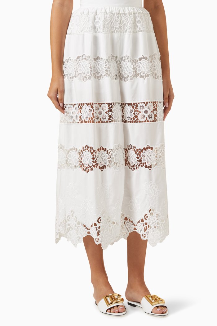 

Lace Panel Pants in Cotton, White