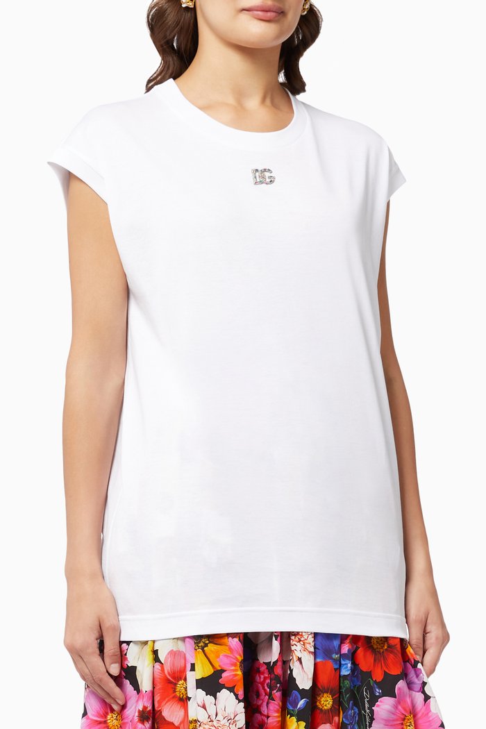 Embellished Logo T-shirt in Cotton Jersey, White