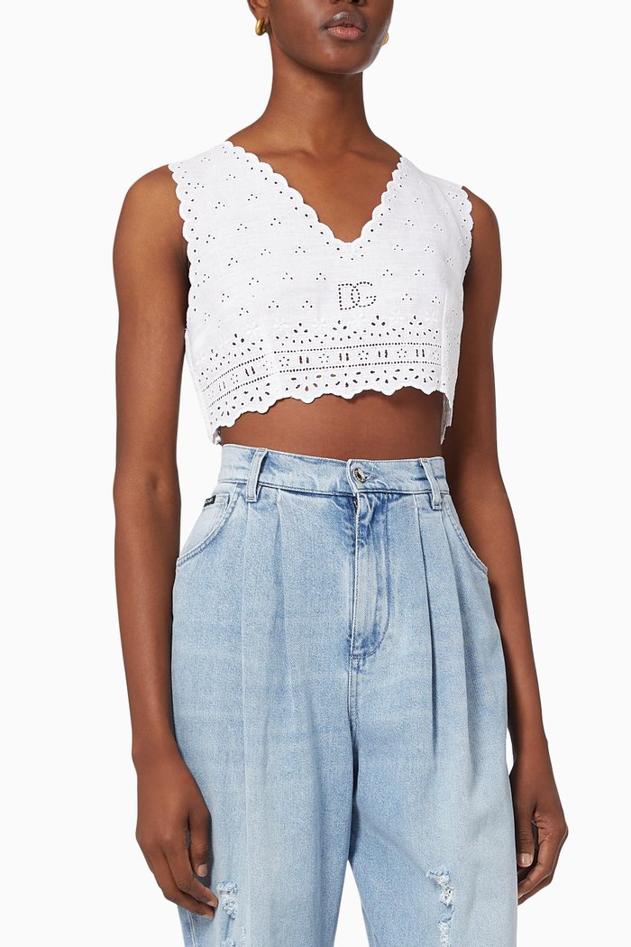 

Embroidered Linen Top, White