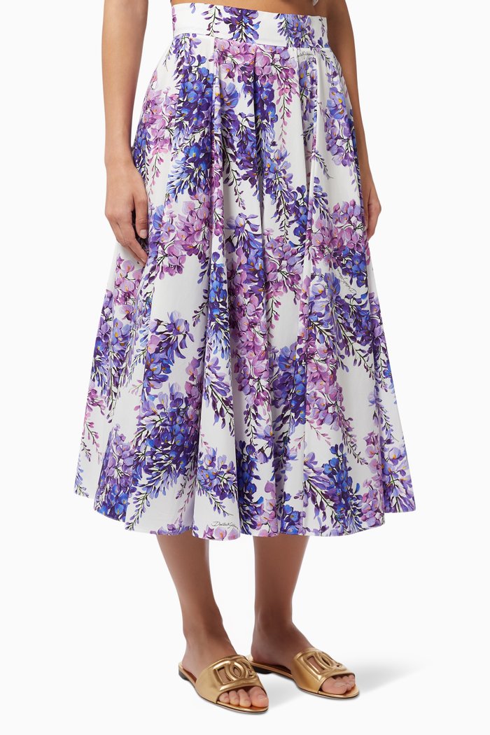 Wisteria High Waist Midi Skirt in Cotton Poplin, Purple