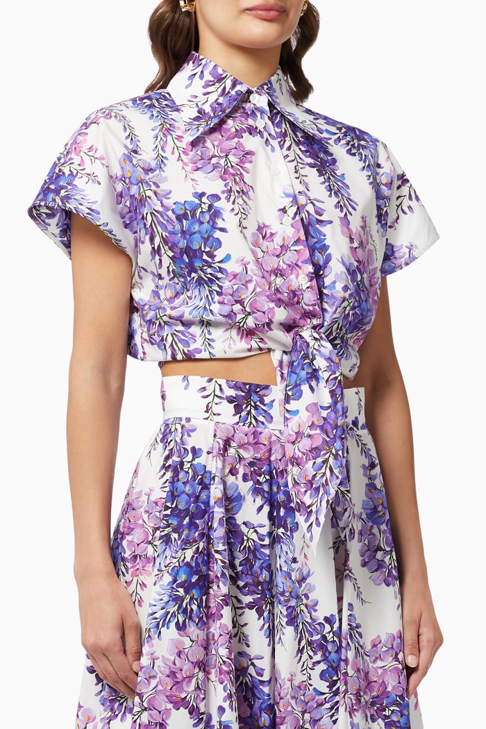 

Wisteria Knotted Shirt in Cotton Poplin, Purple