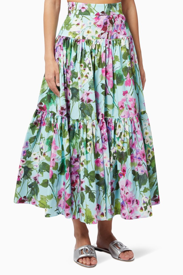 

Bluebell Tiered Maxi Skirt in Cotton Poplin, Blue