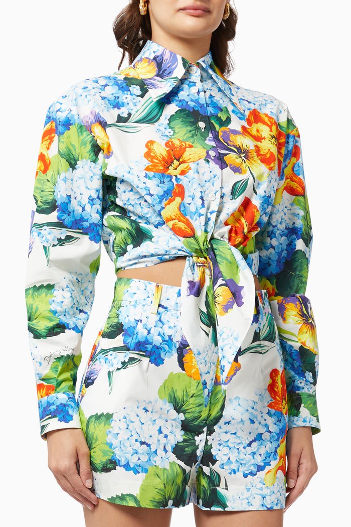 

Hydrangea Knotted Shirt in Cotton Poplin, Blue
